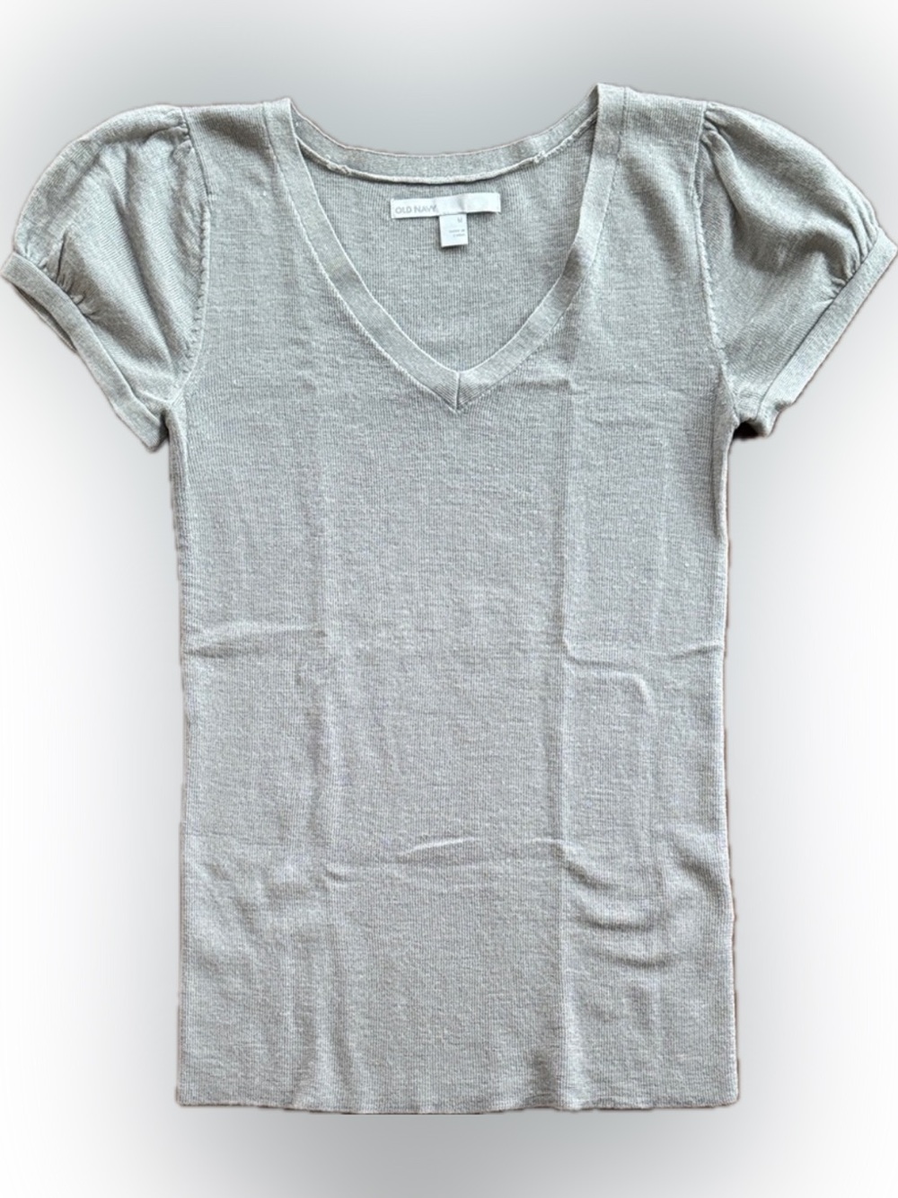 OLD NAVY WOOL BLEND V NECK SHORT SLEEVE LIGHTWEIGHT SWEATER TOP GRAY M 592924